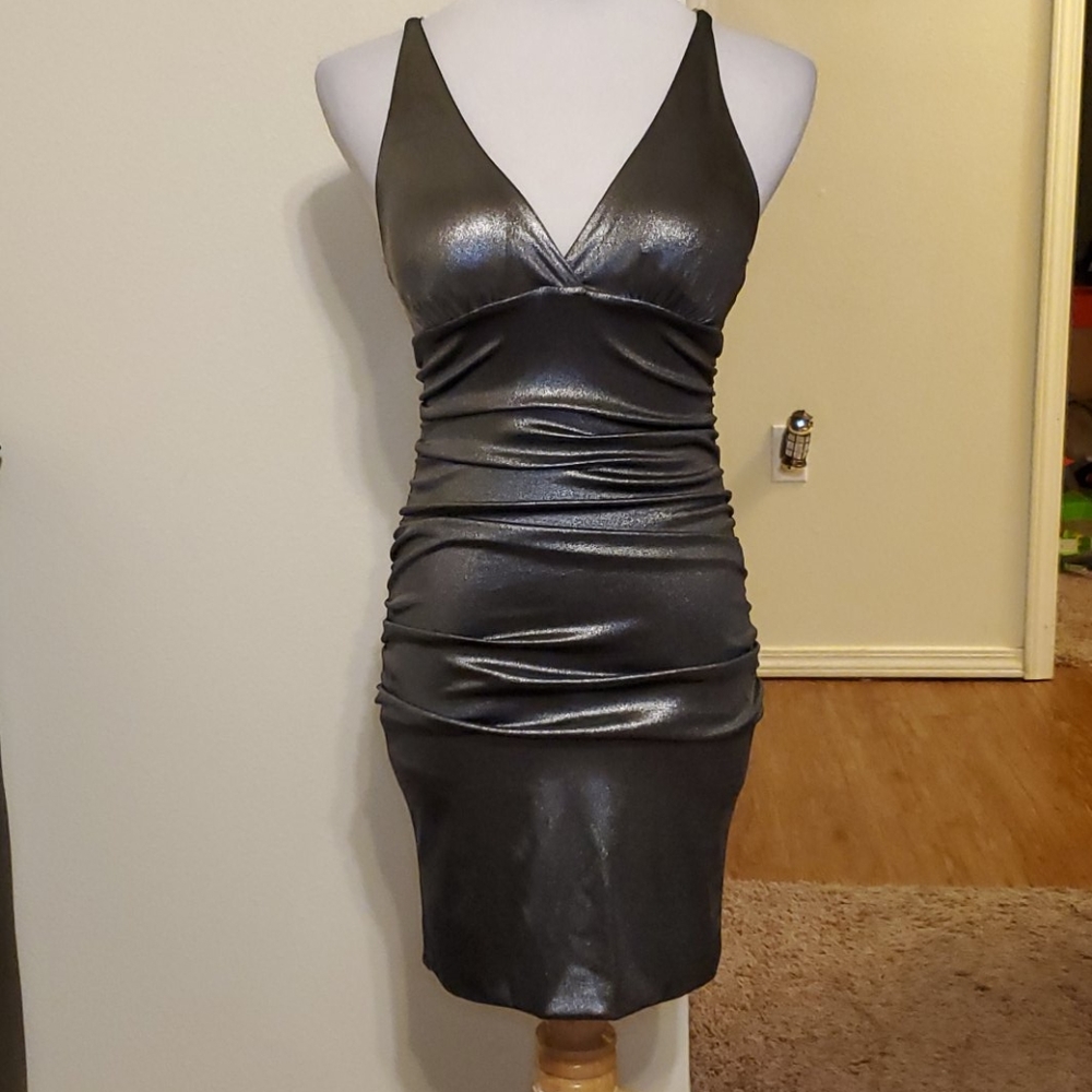 V-neck silver bodycon
